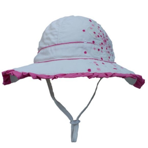 Calikids White & Pink Quick Dry UV Sun Hat Size Large (18 Months to 3 Years Old) - Picture 1 of 7